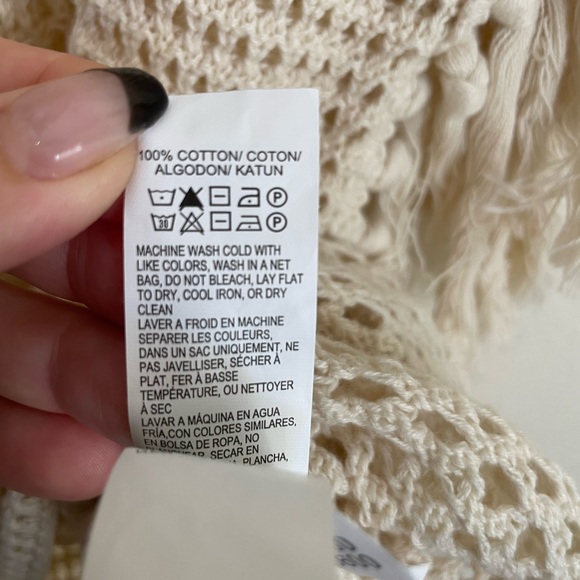 Lucky Brand L Cream Open Knit Fringe Boho Sleeveless Sweater - Picture 6 of 9